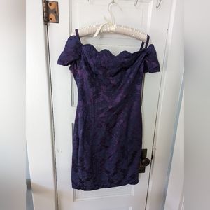 Vintage 90's Brocade Mini Off the Shoulder Scallop Bust Formal Dress